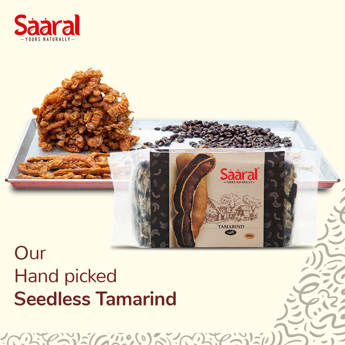 Saaral Seedless Tamarind/Imli Guda (Hygienically Packed) Free from Any dust, Fiber, Shell (500 gms)